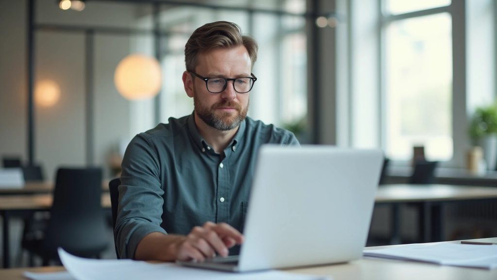 Marcus Kellner am Schreibtisch in der Berliner Zentrale von FinanzWelle GmbH, umgeben von Analysecharts und Notizen