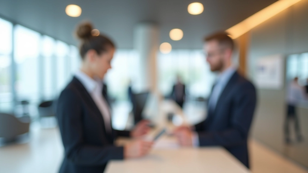 Moderne Bankfiliale mit Kundenschalter, professionelle Beratung im Gespräch
