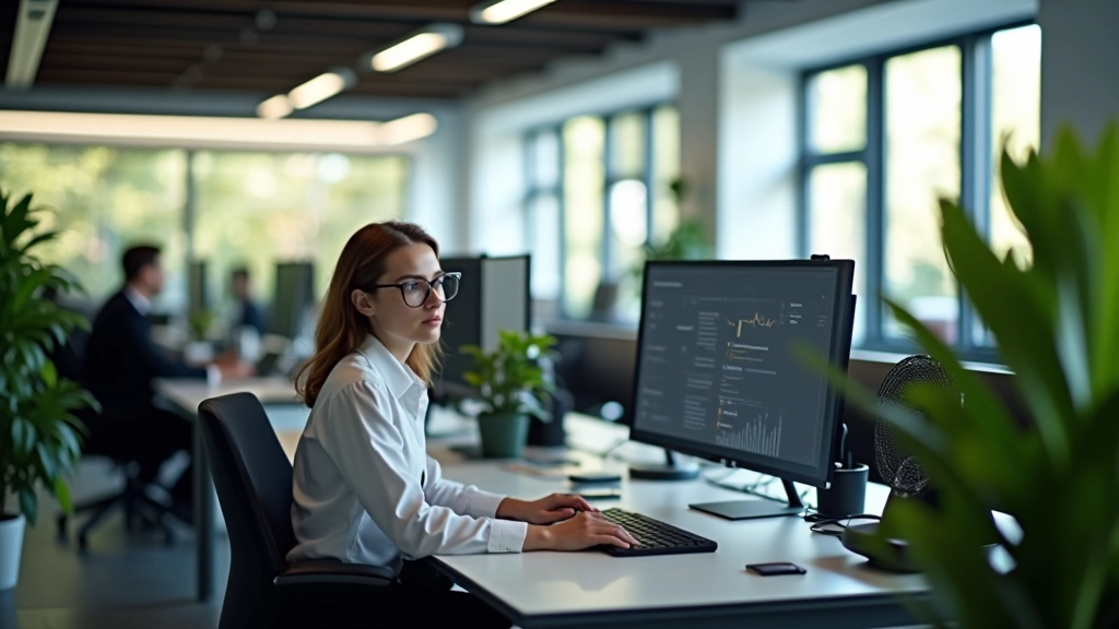 Modernes Fintech-Büro mit professionellen Finanzfachleuten an Arbeitsplätzen