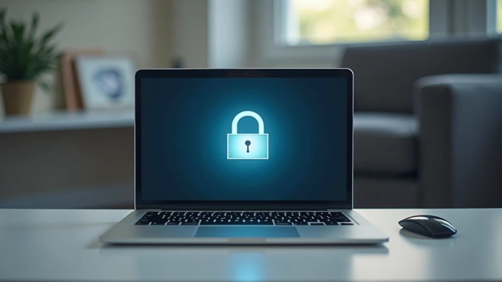 Laptop mit Schloss-Symbol auf Bildschirm, Sicherheitszertifikat im Hintergrund sichtbar