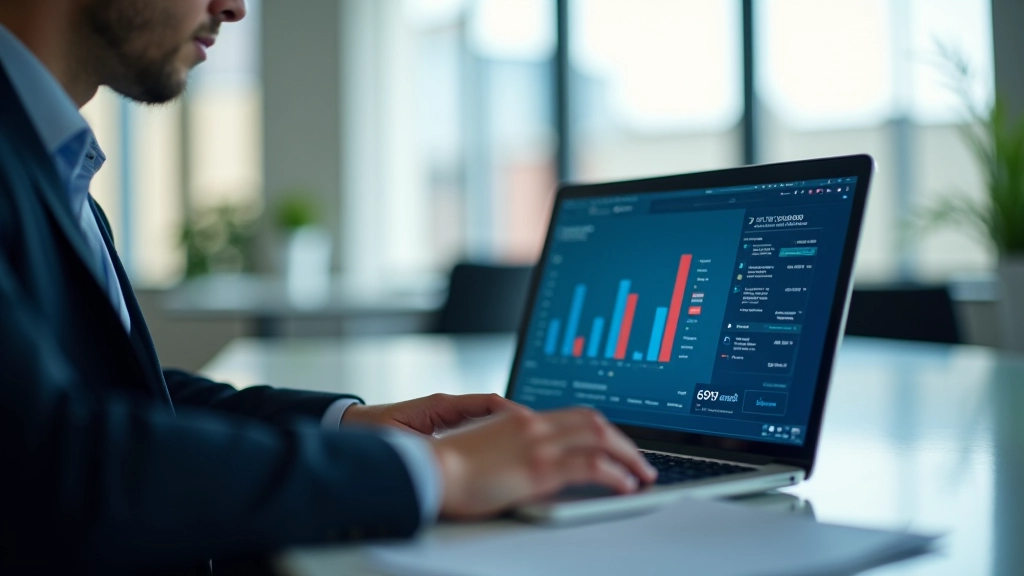 Person analysiert Finanzdiagramme auf Laptop mit Grafiken