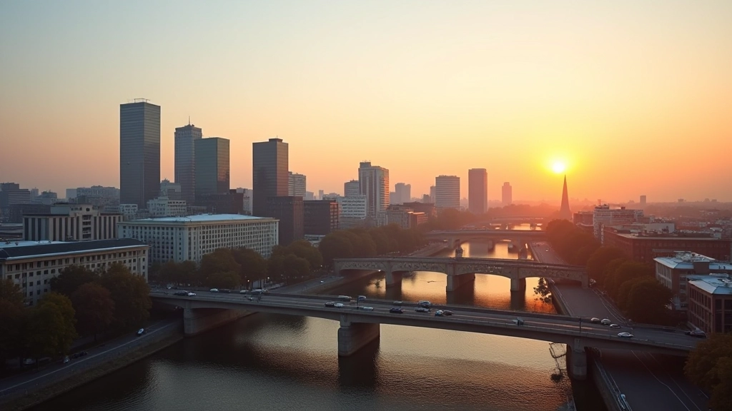 Potsdam Stadtsilhouette mit modernen Finanzgebäuden und digitalen Elementen